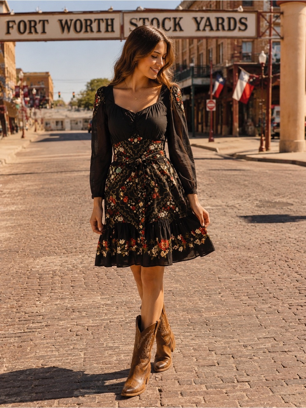 Anna Cate Western Romance Floral Mini Dress Belt winter bloom NWT